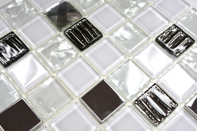Muestra de mano mosaico azulejo espejo translúcido acero inoxidable vidrio blanco mosaico Cristal acero vidrio blanco MOS63-CM-424_m