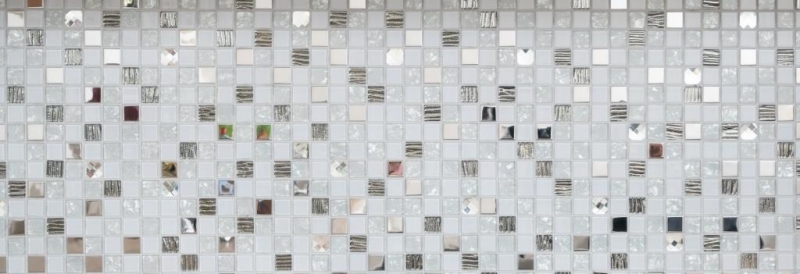 Muestra de mano mosaico azulejo espejo translúcido acero inoxidable vidrio blanco mosaico Cristal acero vidrio blanco MOS63-CM-424_m