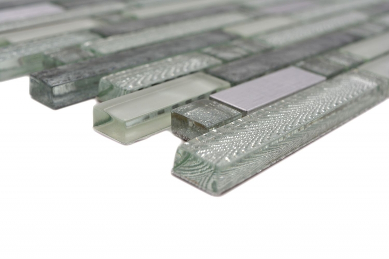 Muestra de mano mosaico azulejo Azulejo espejo translúcido acero inoxidable claro plata gris compuesto mosaico de vidrio Cristal acero claro plata gris MOS87-MV698_m