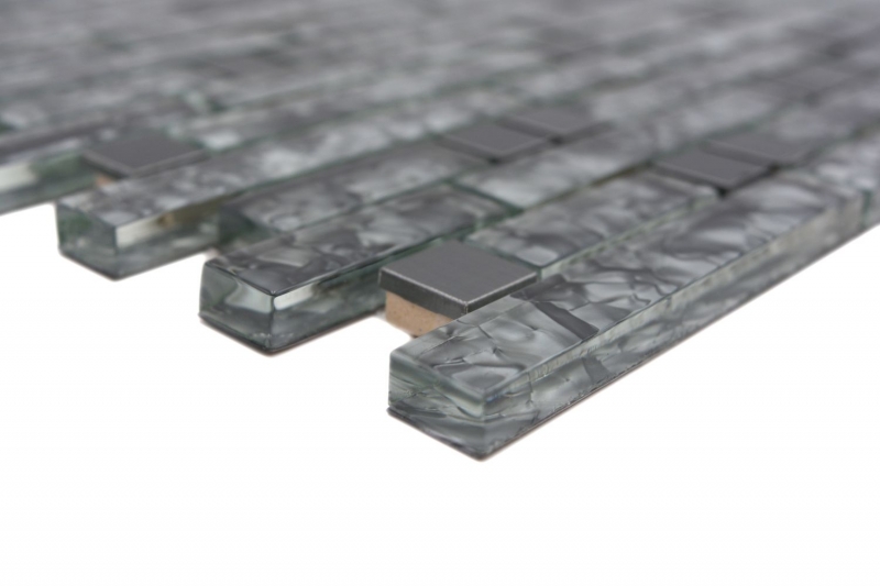 Muestra de mano mosaico azulejo Azulejo backsplash translúcido acero inoxidable verde gris compuesto mosaico de vidrio Cristal acero piedra verde gris MOS87-MV728_m
