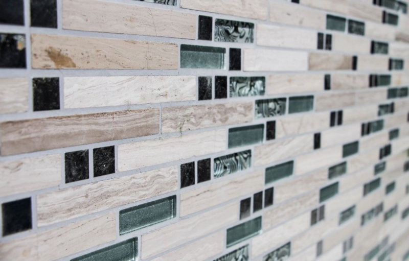 Muestra de mano mosaico azulejo azulejo backsplash translúcido acero inoxidable blanco madera compuesto vidrio mosaico cristal piedra acero madera blanco MOS86-0108_m