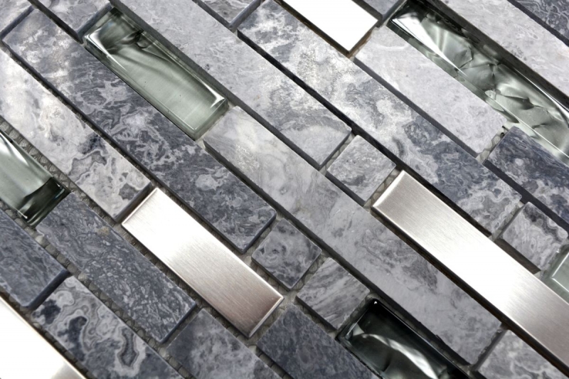 Muestra de mano mosaico azulejo Azulejo espejo translúcido acero inoxidable gris compuesto mosaico de vidrio Cristal piedra acero gris MOS87-MV778_m
