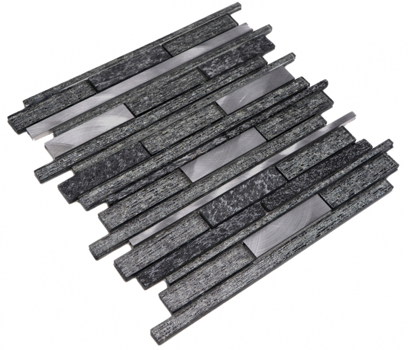 Muestra de mano azulejo mosaico Azulejo espejo aluminio translúcido negro mosaico de vidrio compuesto Cristal piedra aluminio negro MOS49-GV84_m