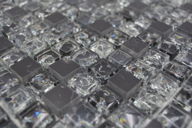 Muestra de mano mosaico azulejo espejo translúcido negro vidrio mosaico cristal piedra negro MOS92-1028_m
