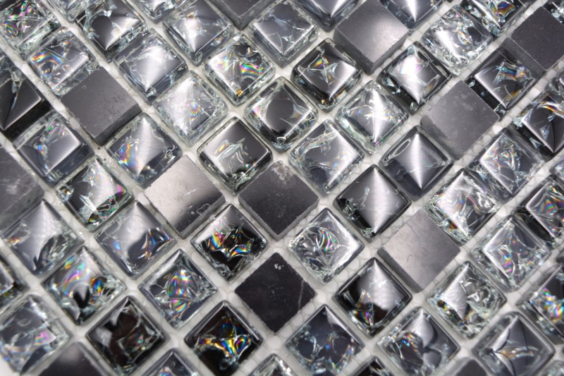 Muestra de mano mosaico azulejo espejo translúcido negro vidrio mosaico cristal piedra negro MOS92-1028_m