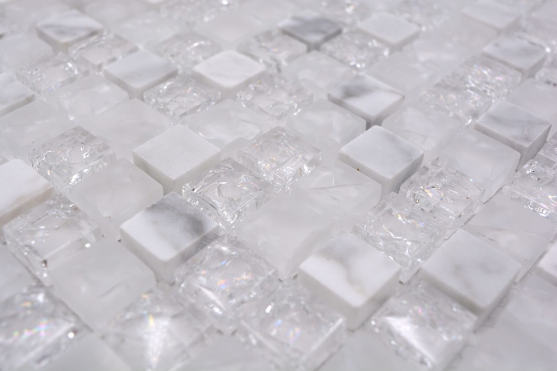 Muestra de mano azulejo mosaico Azulejo espejo translúcido blanco Mosaico de vidrio Piedra de cristal blanco MOS92-0102_m