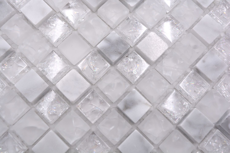 Muestra de mano azulejo mosaico Azulejo espejo translúcido blanco Mosaico de vidrio Piedra de cristal blanco MOS92-0102_m