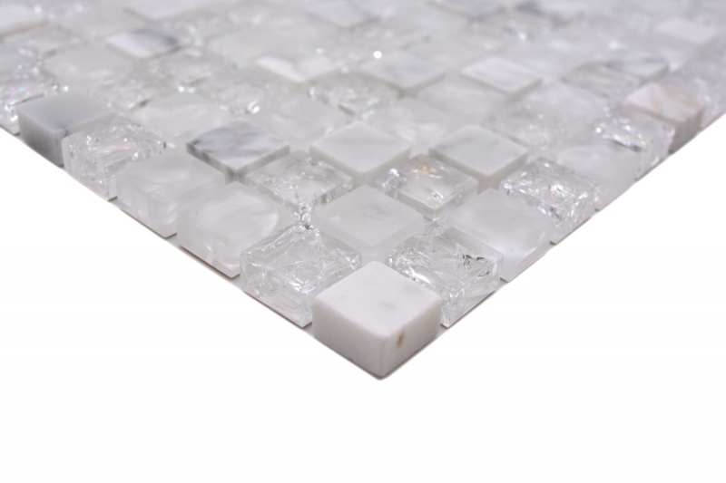 Muestra de mano azulejo mosaico Azulejo espejo translúcido blanco Mosaico de vidrio Piedra de cristal blanco MOS92-0102_m