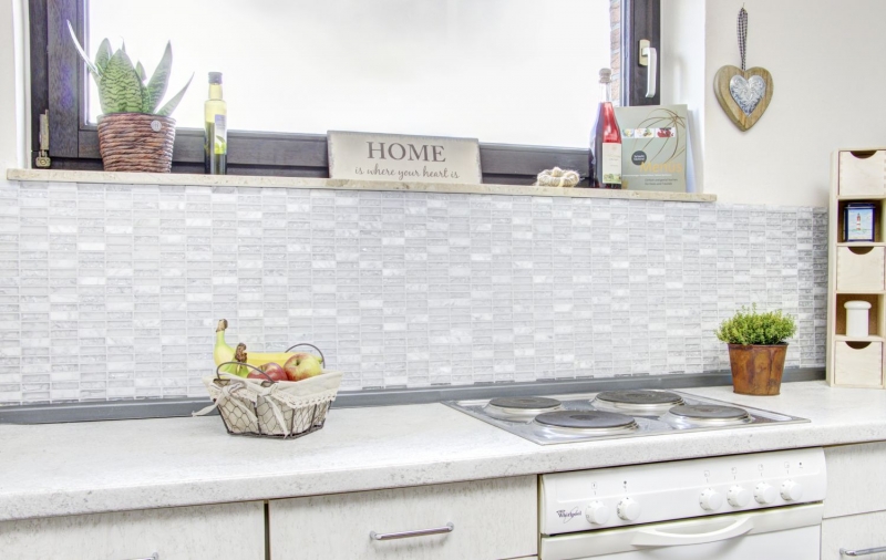 Muestra de mano mosaico azulejo azulejo backsplash blanco translúcido varillas vidrio mosaico cristal piedra blanco MOS87-s1211_m