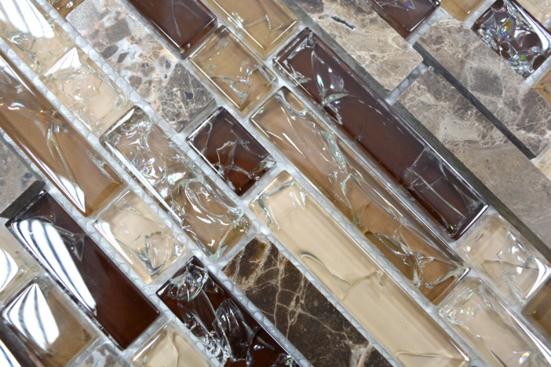 Muestra de mano mosaico azulejo backsplash translúcido beige oscuro compuesto mosaico de vidrio Crystal piedra emperador oscuro MOS87-V1355_m