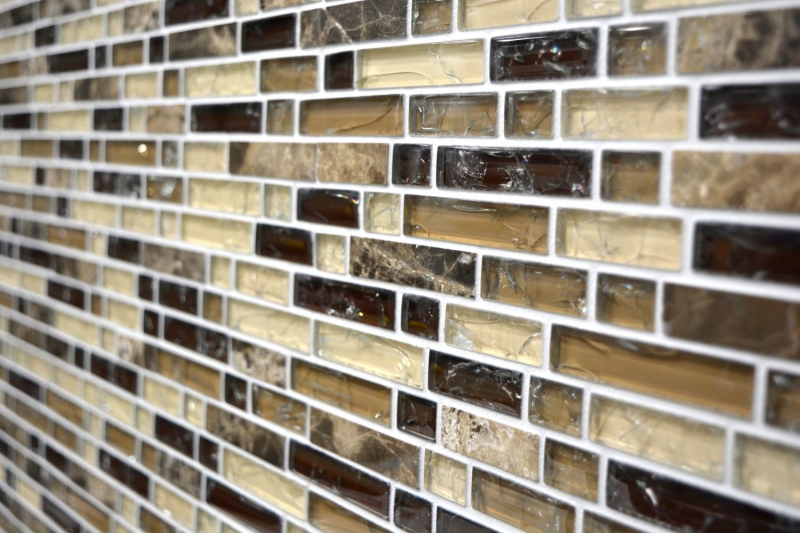 Muestra de mano mosaico azulejo backsplash translúcido beige oscuro compuesto mosaico de vidrio Crystal piedra emperador oscuro MOS87-V1355_m