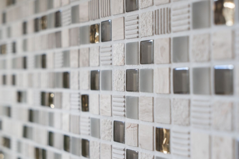 Muestra de mano azulejo mosaico Azulejo backsplash Translúcido oro gris claro Mosaico de vidrio Piedra de cristal EP oro gris claro MOS92-HQ12_m