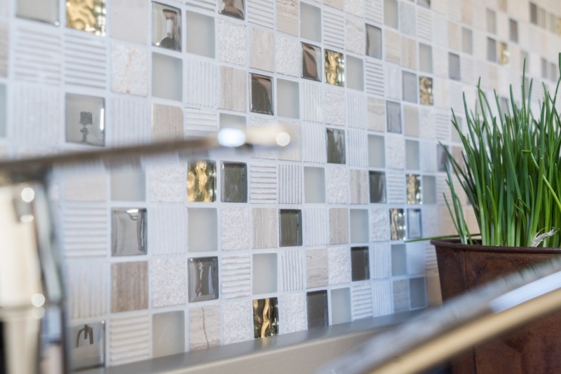 Muestra de mano mosaico azulejo Azulejo backsplash Translúcido oro gris claro Mosaico de vidrio Piedra de cristal EP oro gris claro MOS83-HQ22_m