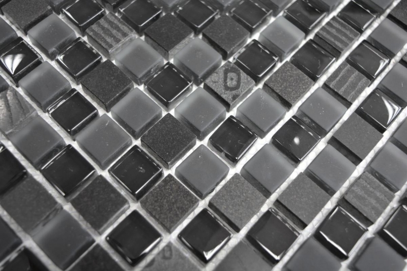 Muestra de mano mosaico azulejo Azulejo backsplash Translúcido gris oscuro negro Mosaico de vidrio Piedra de cristal Relieve gris oscuro negro MOS83-HQ19_m
