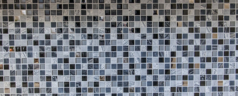 Muestra de mano azulejo mosaico Azulejo backsplash Gris translúcido negro Mosaico de vidrio Piedra de cristal EP gris negro plata MOS83-HQ24_m