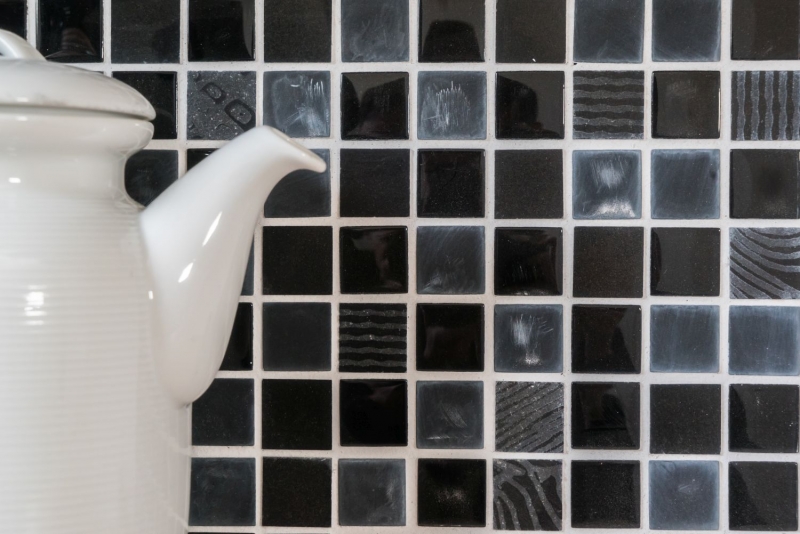 Muestra de mano azulejo mosaico Azulejo backsplash Translúcido gris oscuro negro Mosaico de vidrio Piedra de cristal Relieve gris oscuro negro MOS83-HQ29_m