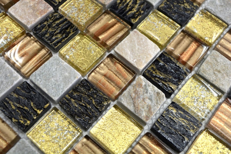 Muestra de mano mosaico azulejo Azulejo backsplash Translúcido oro marrón Mosaico de vidrio Cristal piedra oro marrón estructura MOS83-CR17_m