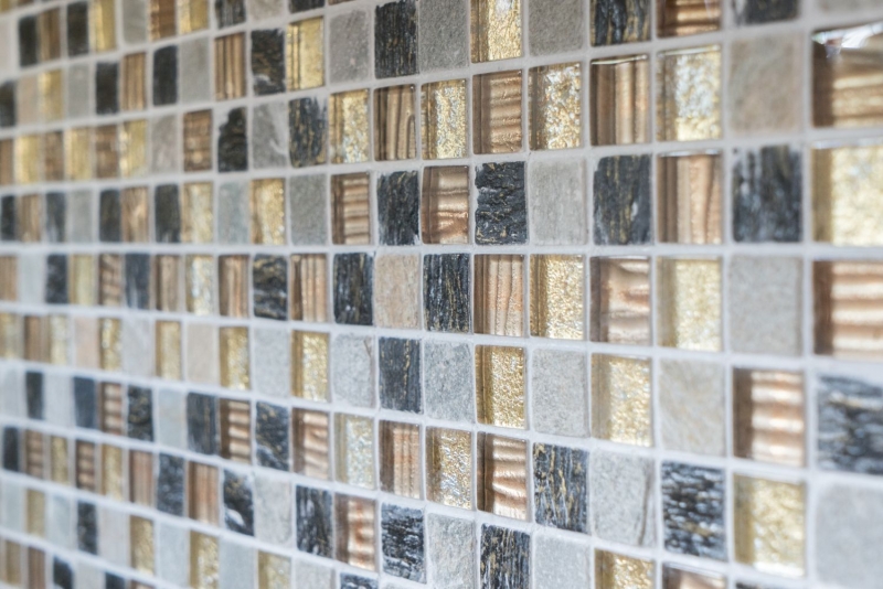 Muestra de mano mosaico azulejo Azulejo backsplash Translúcido oro marrón Mosaico de vidrio Cristal piedra oro marrón estructura MOS83-CR17_m