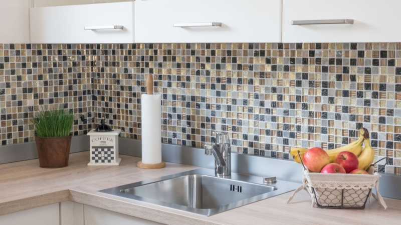 Muestra de mano mosaico azulejo Azulejo backsplash Translúcido oro marrón Mosaico de vidrio Cristal piedra oro marrón estructura MOS83-CR17_m