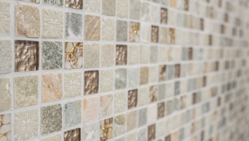 Muestra de mano mosaico azulejo Azulejo backsplash Translúcido oro beige Mosaico de vidrio Cristal piedra oro beige estructura MOS83-CR27_m