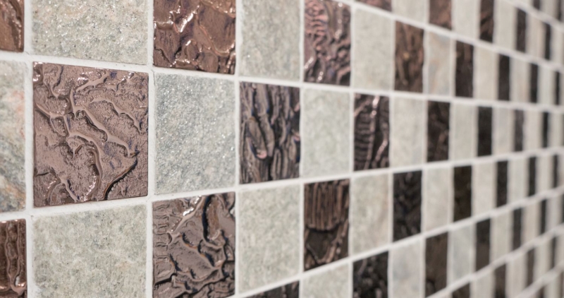 Muestra de mano mosaico azulejo azulejo backsplash gris translúcido mosaico de vidrio Crystal diseño de piedra cuarcita gris MOS88-CR73_m