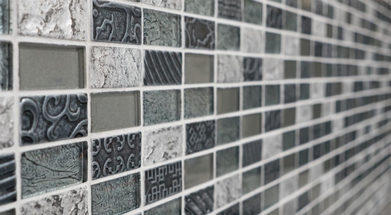 Muestra de mano mosaico azulejo espejo plata translúcido rectángulo vidrio mosaico cristal piedra retro plata MOS83-CRS2_m