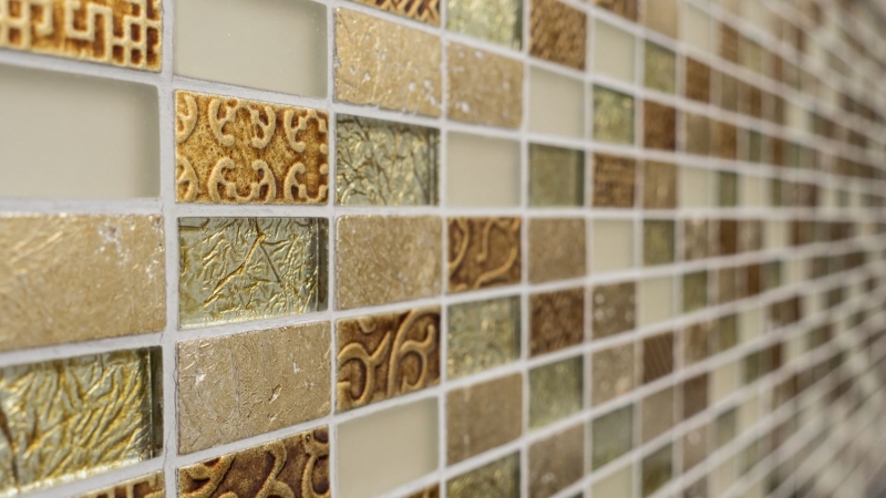 Muestra de mano mosaico azulejo espejo oro translúcido rectángulo vidrio mosaico cristal piedra retro oro MOS83-CRS4_m