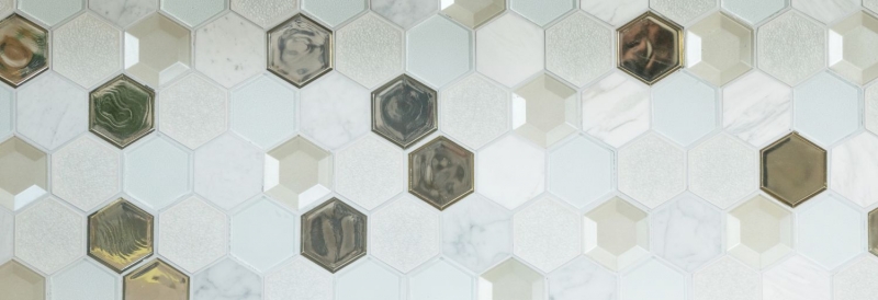 Muestra de mano mosaico azulejo Azulejo backsplash Blanco translúcido Hexágono mosaico de vidrio Piedra de cristal 3D blanco MOS11E-66_m