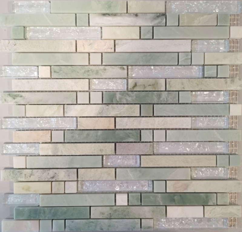 Muestra de mano mosaico azulejo backsplash oro translúcido verde claro compuesto vidrio mosaico cristal piedra onyx oro MOS87-MV738_m