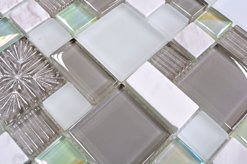 Muestra de mano mosaico azulejo Azulejo backsplash translúcido blanco gris combinación mosaico de vidrio Cristal piedra blanco gris blanco mate MOS88-MC659_m