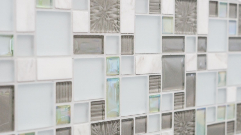 Muestra de mano mosaico azulejo Azulejo backsplash translúcido blanco gris combinación mosaico de vidrio Cristal piedra blanco gris blanco mate MOS88-MC659_m