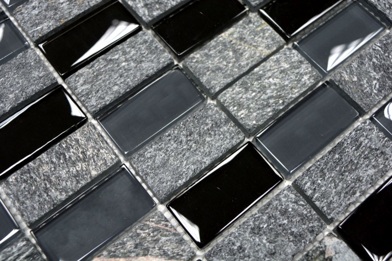 Muestra de mano mosaico azulejo espejo gris translúcido negro rectángulo vidrio mosaico Cristal piedra gris negro MOS87-1303_m