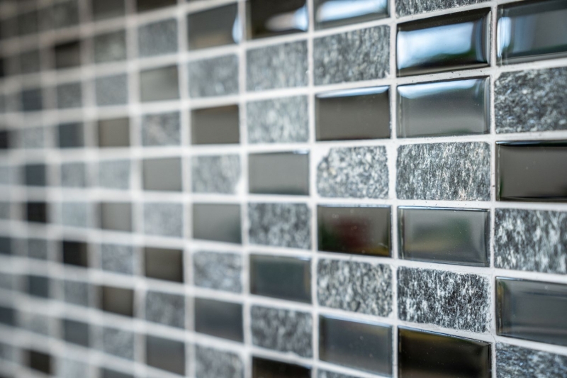Muestra de mano mosaico azulejo espejo gris translúcido negro rectángulo vidrio mosaico Cristal piedra gris negro MOS87-1303_m