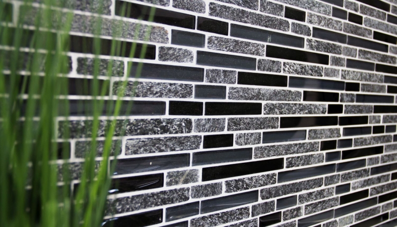Muestra de mano mosaico azulejo azulejo backsplash translúcido gris negro compuesto vidrio mosaico Crystal piedra gris negro MOS86-0208_m