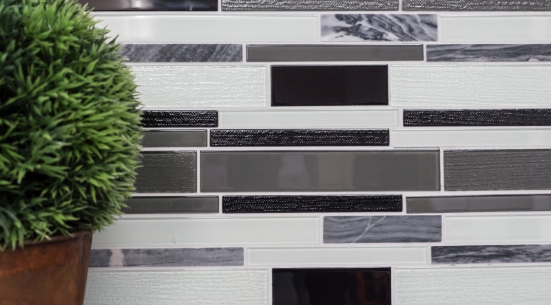 Muestra de mano mosaico azulejo azulejo backsplash translúcido gris negro compuesto vidrio mosaico Crystal piedra claro gris negro MOS67-GV34_m