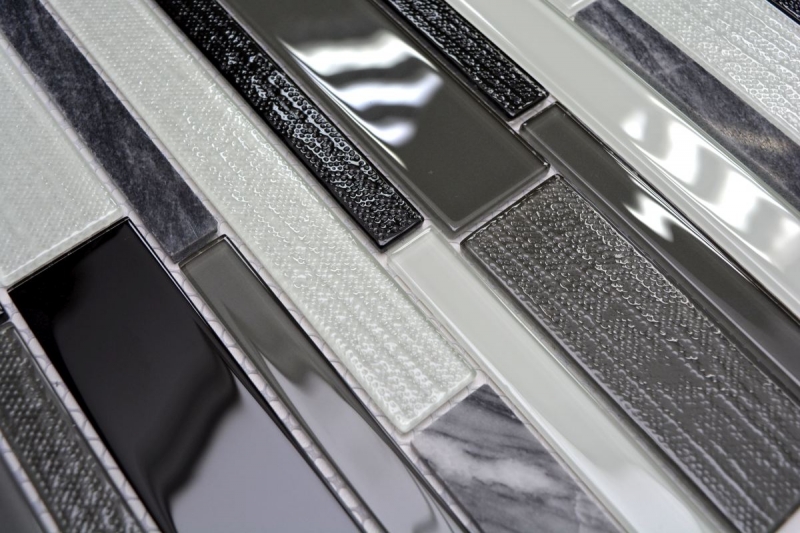 Muestra de mano mosaico azulejo azulejo backsplash translúcido gris negro compuesto vidrio mosaico Crystal piedra claro gris negro MOS67-GV34_m