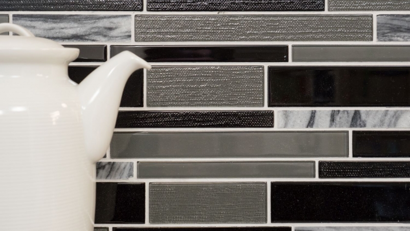 Muestra de mano mosaico azulejo azulejo backsplash translúcido gris negro compuesto mosaico de vidrio Crystal piedra gris negro MOS67-GV44_m