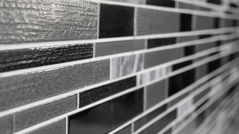 Muestra de mano mosaico azulejo azulejo backsplash translúcido gris negro compuesto mosaico de vidrio Crystal piedra gris negro MOS67-GV44_m