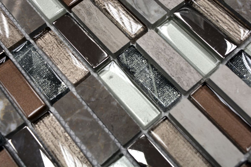 Muestra de mano mosaico azulejo espejo translúcido marrón claro gris plata rectángulo mosaico de vidrio Cristal piedra marrón claro MOS87-SM68_m