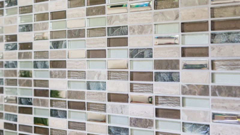 Muestra de mano mosaico azulejo espejo translúcido marrón claro gris plata rectángulo mosaico de vidrio Cristal piedra marrón claro MOS87-SM68_m