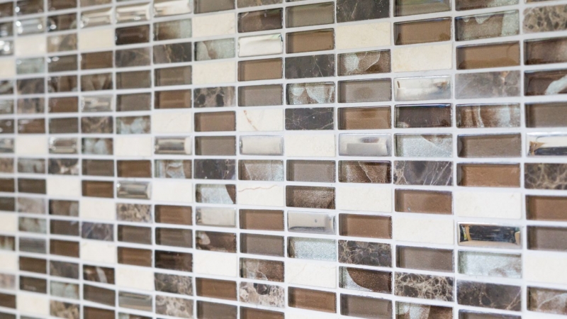 Muestra de mano mosaico azulejo espejo translúcido marrón plata rectángulo vidrio mosaico cristal piedra marrón MOS87-SM78_m