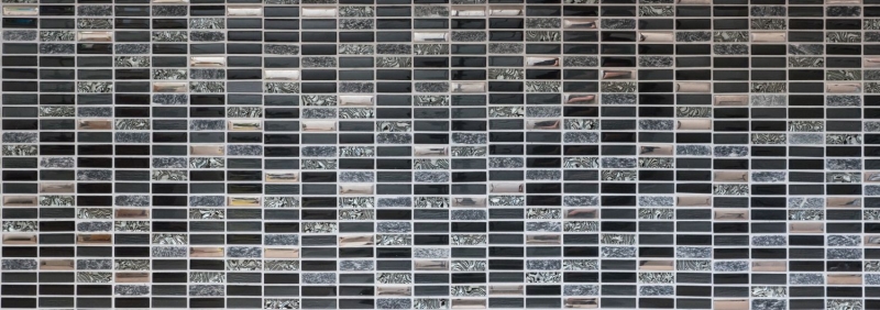 Muestra de mano mosaico azulejo espejo translúcido plata gris negro rectángulo vidrio mosaico cristal piedra negro MOS87-SM88_m