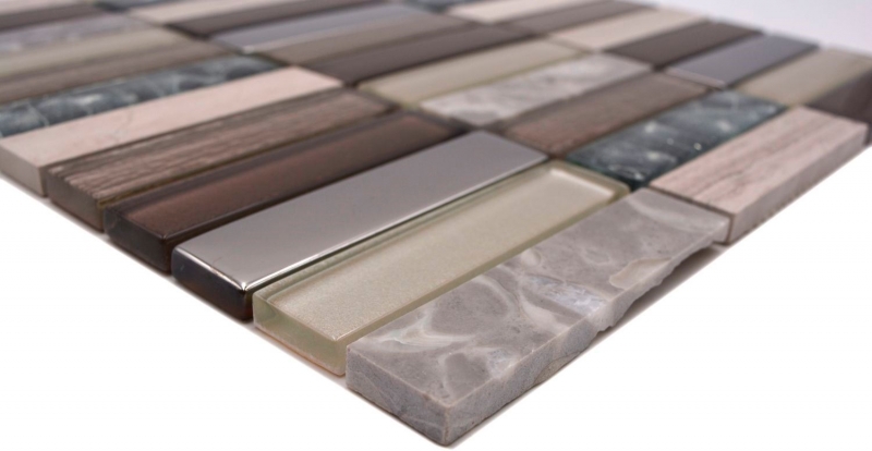 Muestra de mano mosaico azulejo translúcido marrón claro gris plata rectángulo mosaico de vidrio Cristal piedra marrón claro MOS87-68X_m