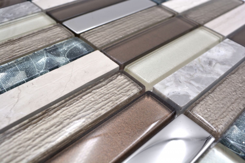 Muestra de mano mosaico azulejo translúcido marrón claro gris plata rectángulo mosaico de vidrio Cristal piedra marrón claro MOS87-68X_m