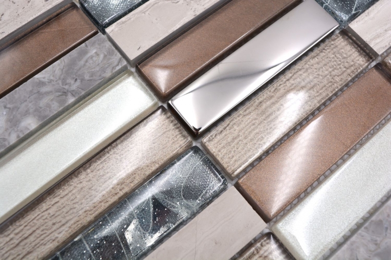 Muestra de mano mosaico azulejo translúcido marrón claro gris plata rectángulo mosaico de vidrio Cristal piedra marrón claro MOS87-68X_m
