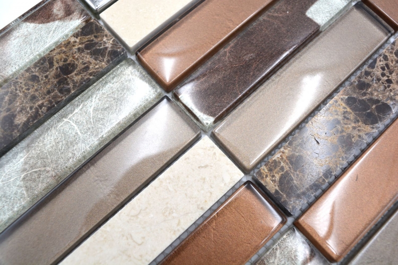 Muestra de mano mosaico azulejo espejo translúcido marrón plata rectángulo vidrio mosaico cristal piedra marrón MOS87-78X_m
