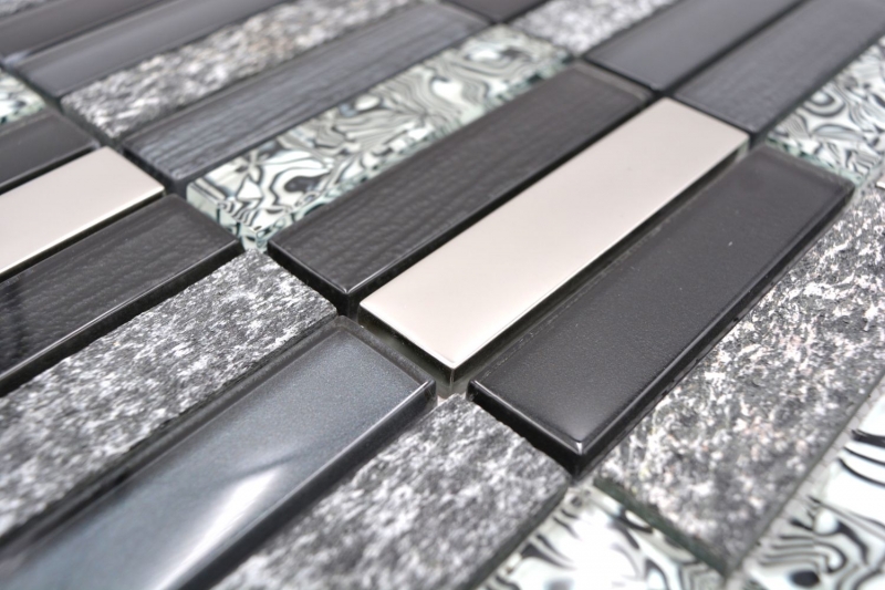 Muestra de mano mosaico azulejo Azulejo backsplash Translúcido plata gris negro Rectángulo Mosaico de vidrio Piedra de cristal negro MOS87-88X_m