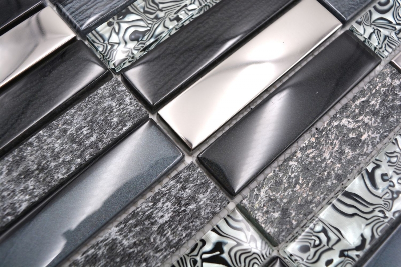 Muestra de mano mosaico azulejo Azulejo backsplash Translúcido plata gris negro Rectángulo Mosaico de vidrio Piedra de cristal negro MOS87-88X_m