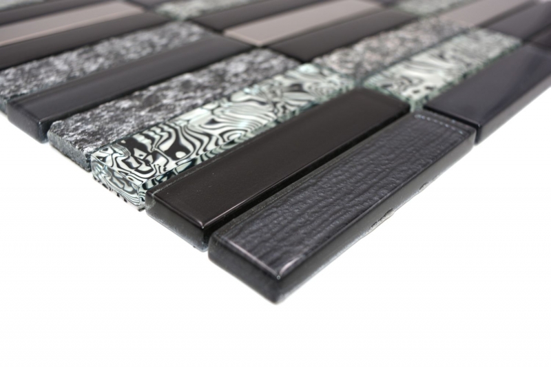 Muestra de mano mosaico azulejo Azulejo backsplash Translúcido plata gris negro Rectángulo Mosaico de vidrio Piedra de cristal negro MOS87-88X_m