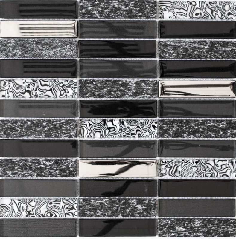 Muestra de mano mosaico azulejo Azulejo backsplash Translúcido plata gris negro Rectángulo Mosaico de vidrio Piedra de cristal negro MOS87-88X_m
